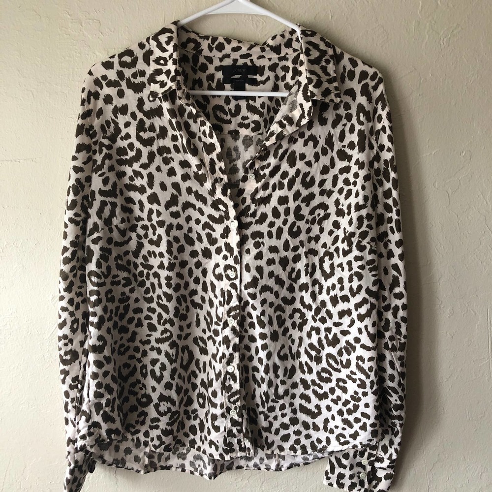J Crew Perfect button down, long sleeve top in Animal Print size 14